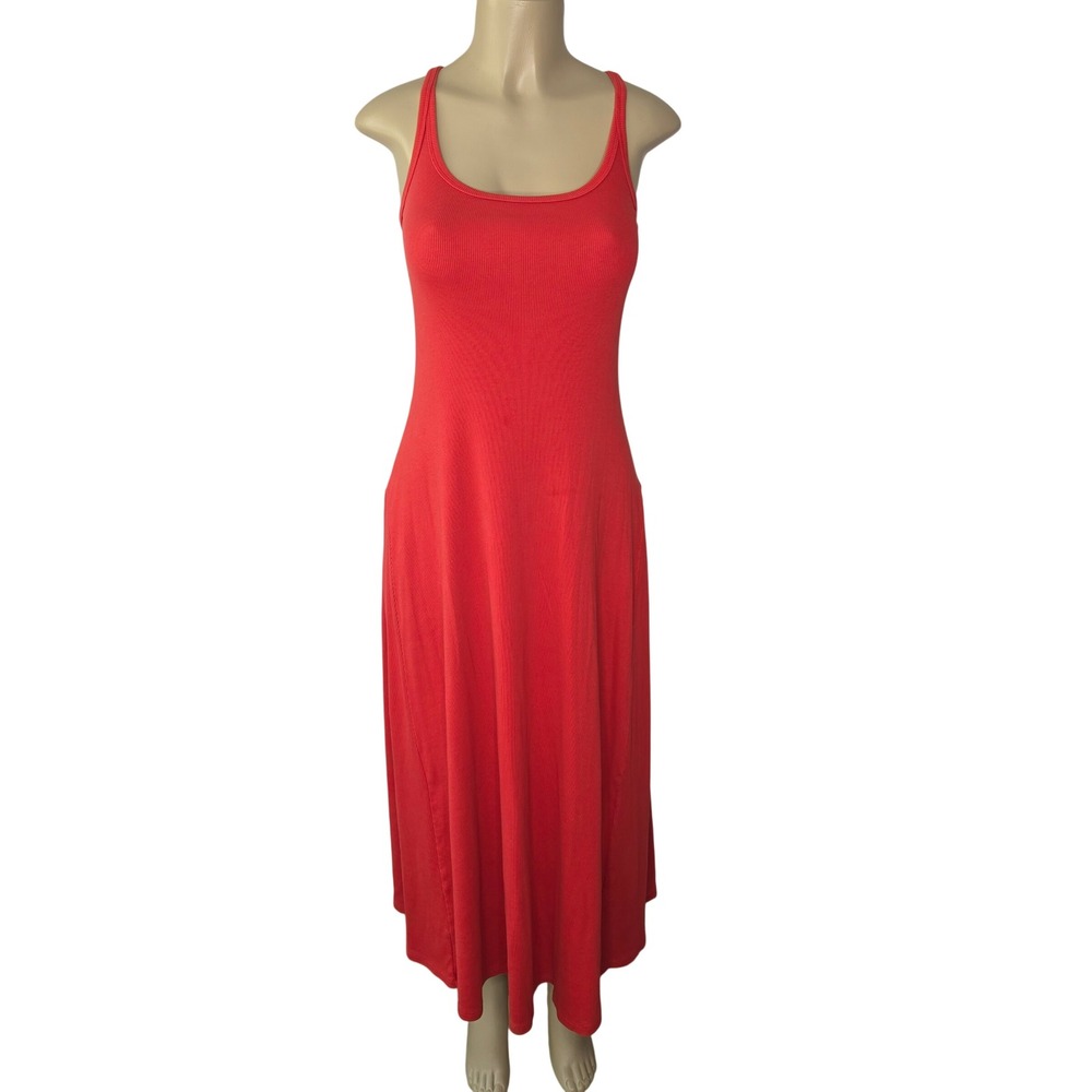 Old Navy Dress Womens L Red Ribbed Knit Scoop Neck Sleeveless Maxi Casual Boho